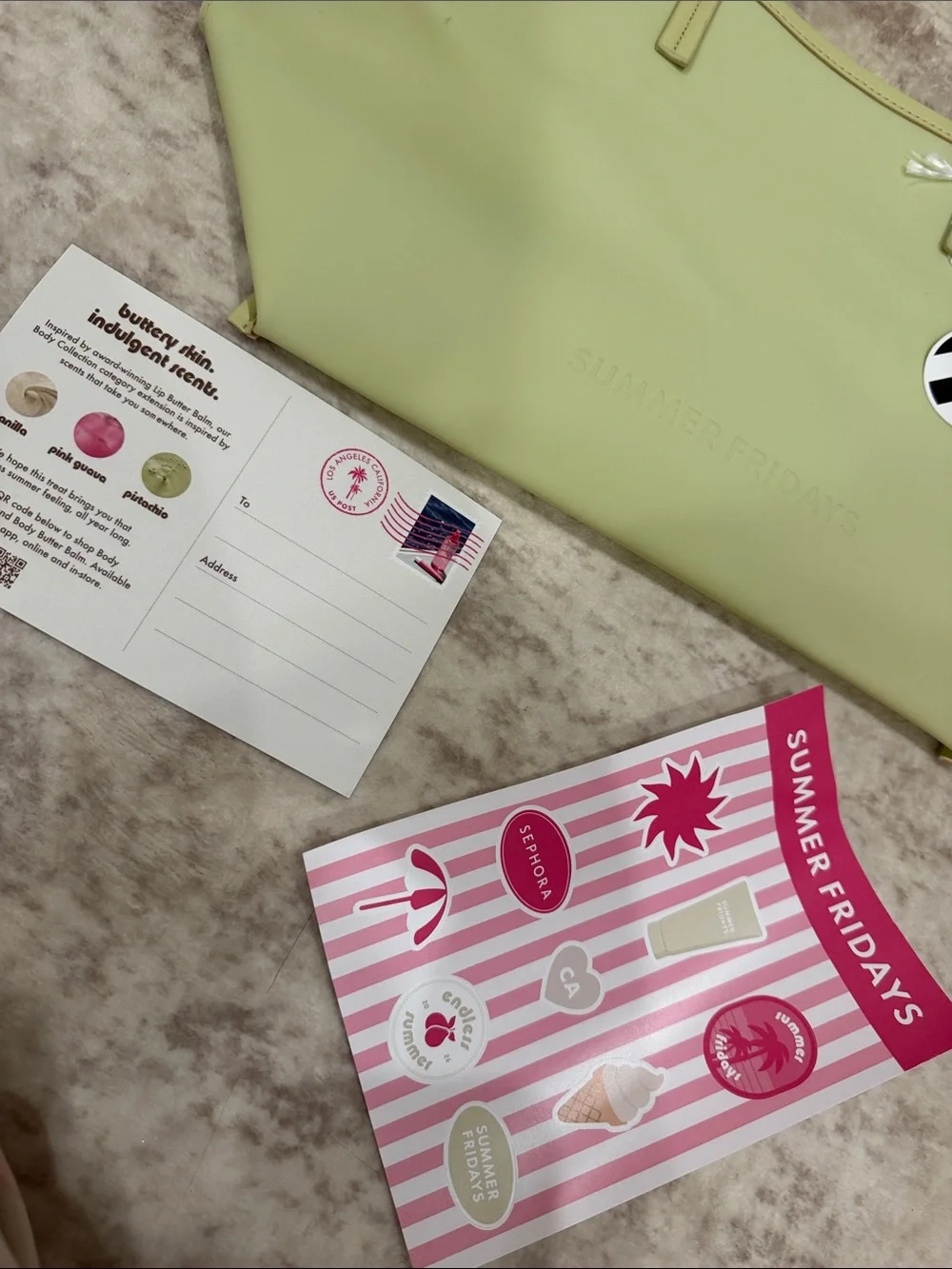 Summer fridays tote bag brand new with stickers and post card